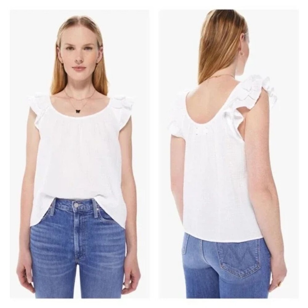 Xirena Kara Top White Gauze Cotton Tank Blouse Ruffled Sleeve Size Large